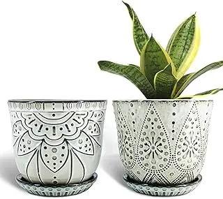 Gepege 6 Inch Beaded Ceramic Planter Set of 2 with Drainage Hole and Sau...