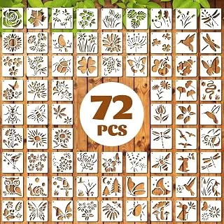 72 Pcs Botanical Stencils Set, Reusable Butterfly & Flower Painting Temp...