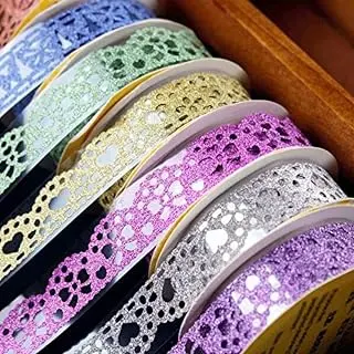 SallyFashion Washi Tape for Scrapbooking, 6 Roll Lace Pattern Glitter Ta...