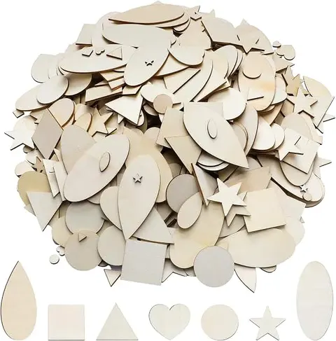 Gerrii 1000 Pcs Natural Wood Shapes Assortment Blank Wooden Craft Shapes...