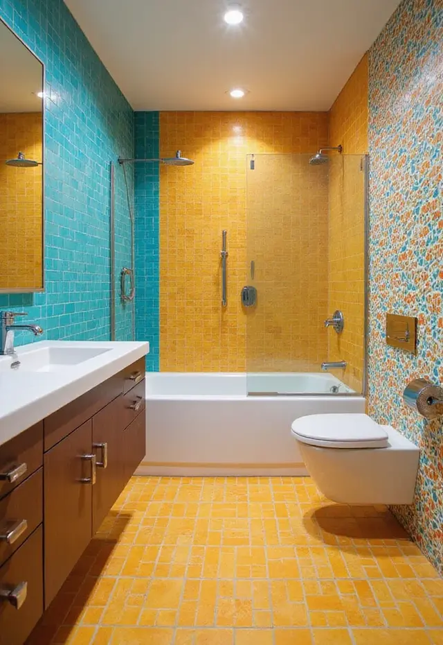 17 Half Wall Shower Ideas That Will Transform Your Bathroom  - 11. Vibrant Colors for a Fun Twist