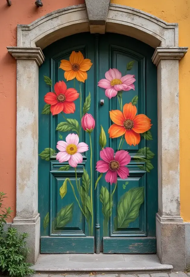 21 Creative DIY Door Mural Ideas That'll Make Your Neighbors Jealous - 1. Floral Fantasy