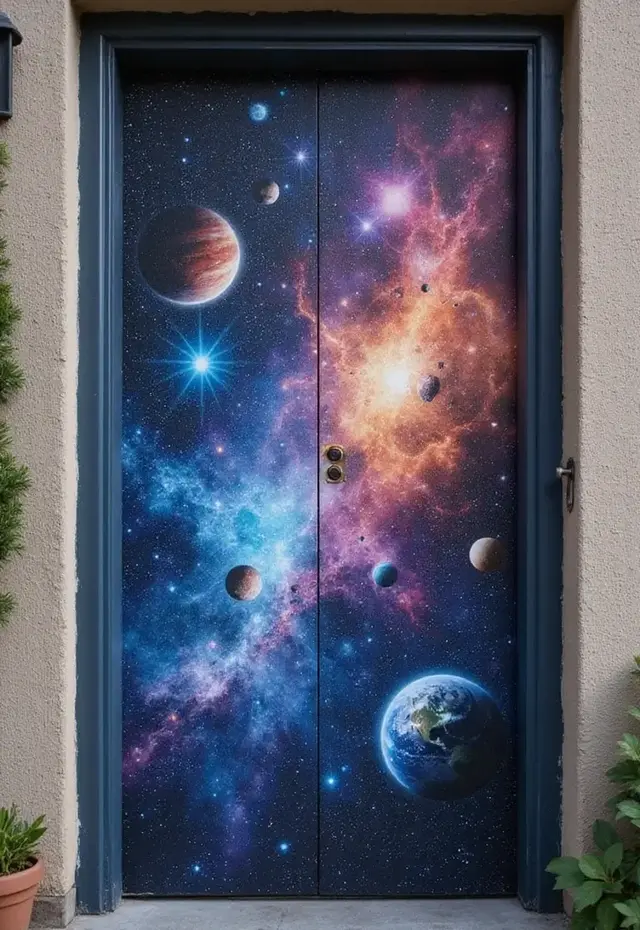 21 Creative DIY Door Mural Ideas That'll Make Your Neighbors Jealous - 10. Cosmic Wonders