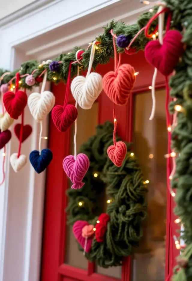 14 Budget Valentines Door Decor Ideas That Look Expensive - 2. Charming Yarn Heart Garland