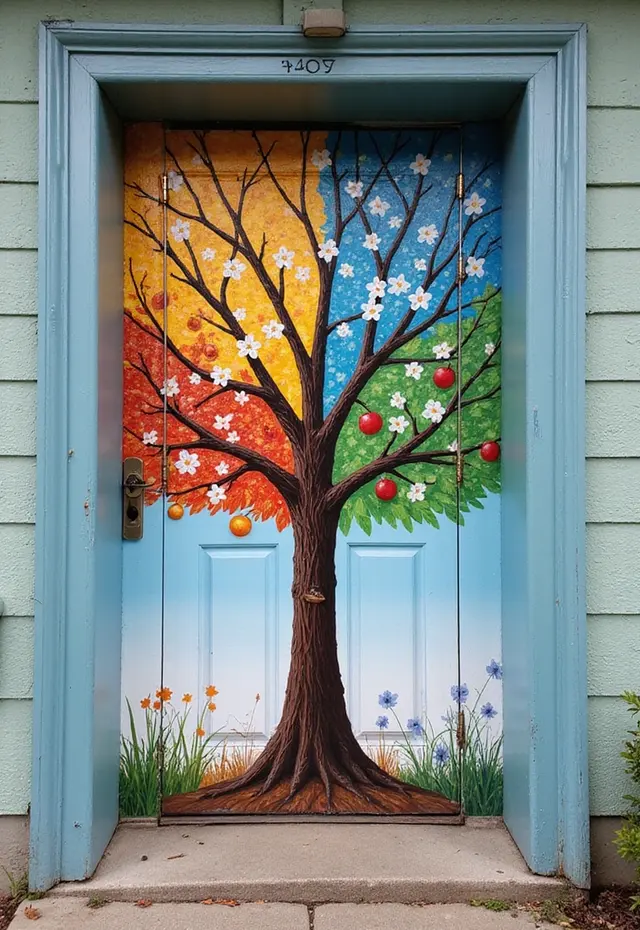 21 Creative DIY Door Mural Ideas That'll Make Your Neighbors Jealous - 13. Seasonal Splendor