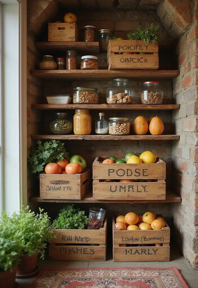 19 DIY Pantry Ideas That Are Budget-Friendly and Stylish - 4. Vintage Crates for Storage