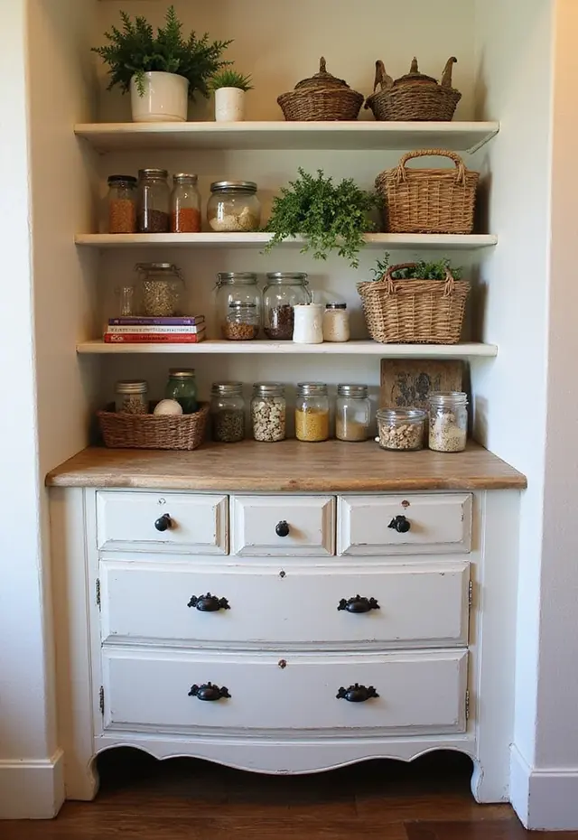 19 DIY Pantry Ideas That Are Budget-Friendly and Stylish - 12. Repurposed Furniture as Storage