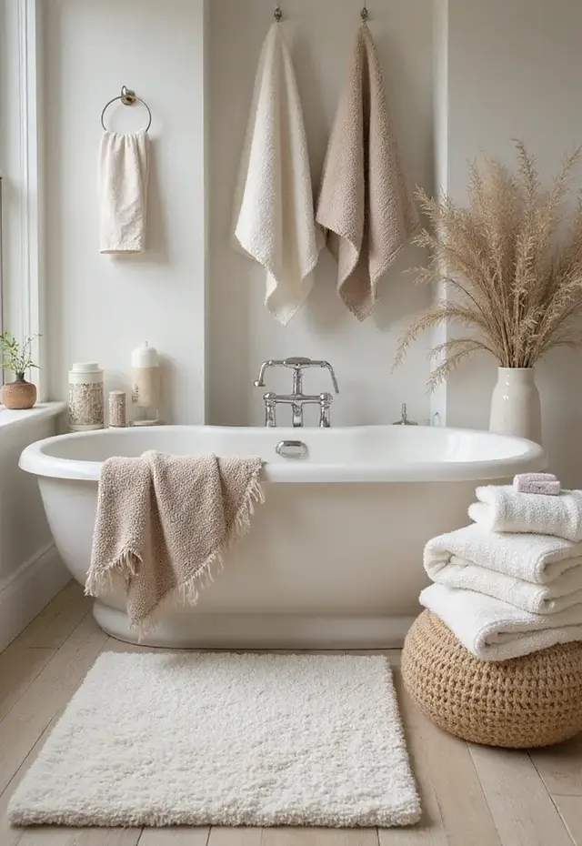 13 Spa-Like Bathroom Trends for 2026 That Will Turn Your Home into a Retreat (Don’t Miss #12!) - 10. Textured Fabrics