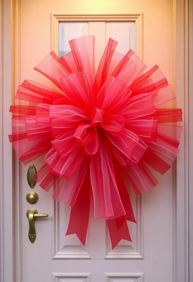 14 Budget Valentines Door Decor Ideas That Look Expensive - 12. Elegant Tulle Bow