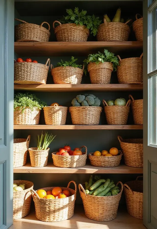 19 DIY Pantry Ideas That Are Budget-Friendly and Stylish - 6. Baskets for Produce