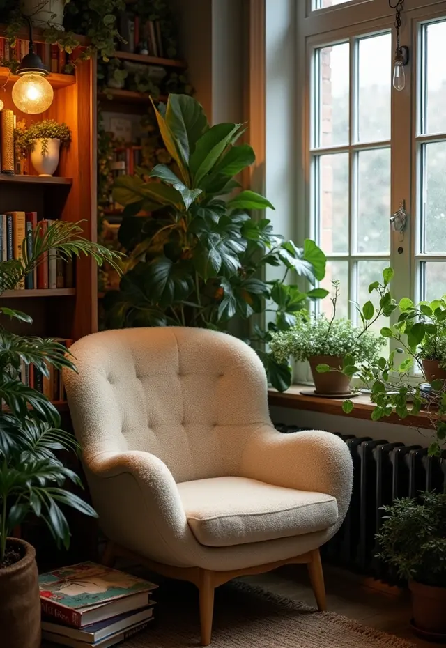 12 Cozy Indoor Winter Garden Ideas to Brighten Your Home - 11. Cozy Reading Nook with Plants