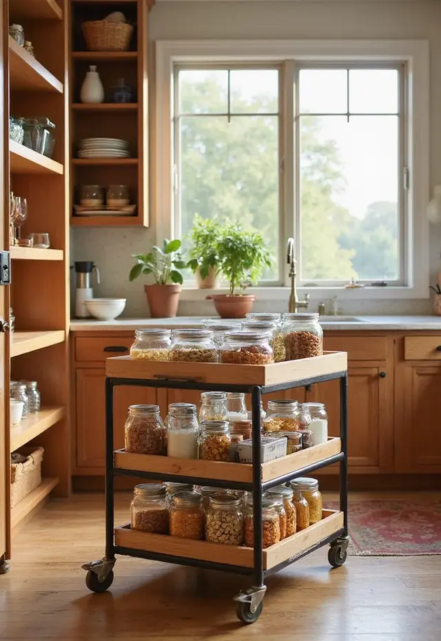 19 DIY Pantry Ideas That Are Budget-Friendly and Stylish - 14. Rolling Carts for Easy Access