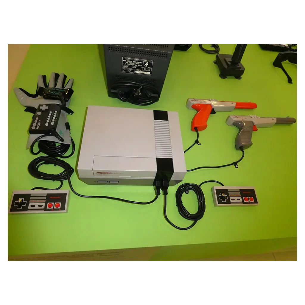 Original Nintendo Entertainment System with controllers and Zapper.