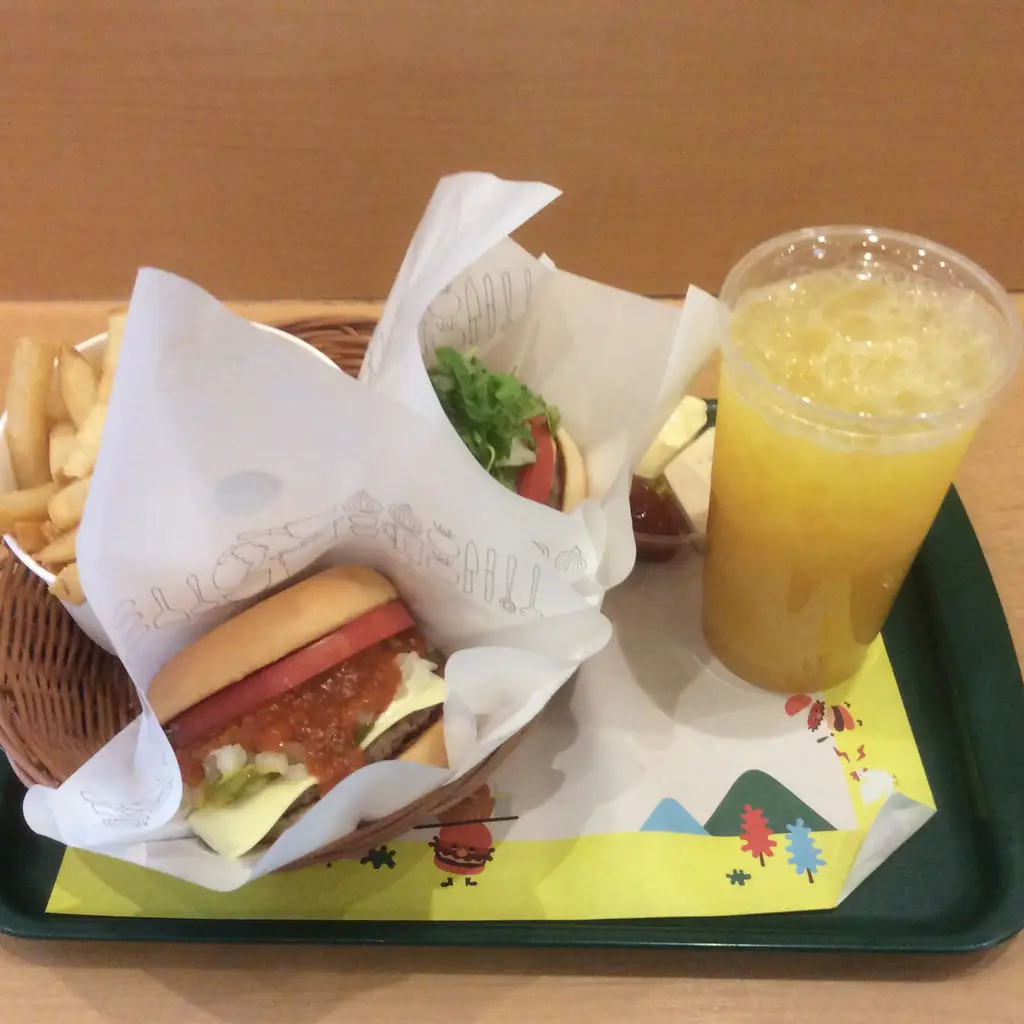 A MOS Burger set with fries and a drink.
